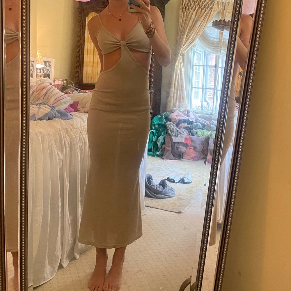 nude midi dress